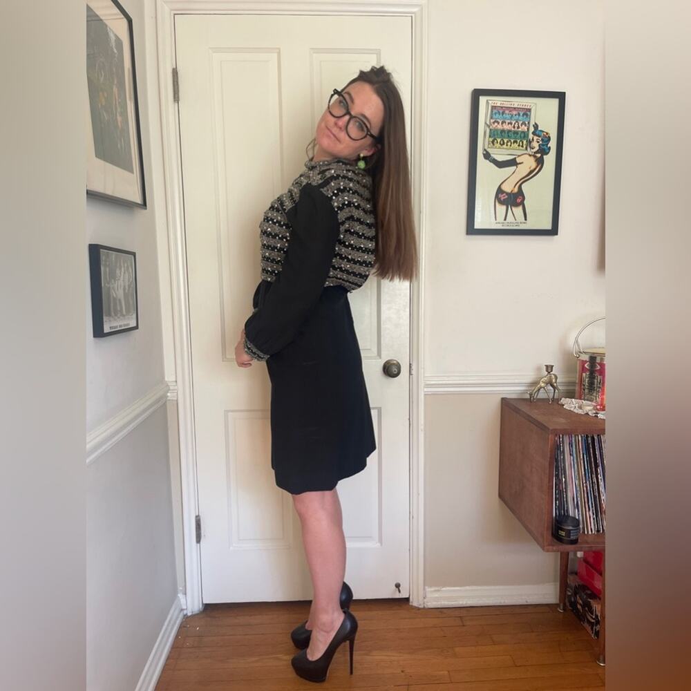 60s Vintage Long Sleeved Beaded Dress - Picture 3 of 8